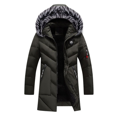Herren Langer Thermo-Parka mit Kunstfellkapuze, Chevron-Steppung und Fleece-Innenfutter Echoarchiv