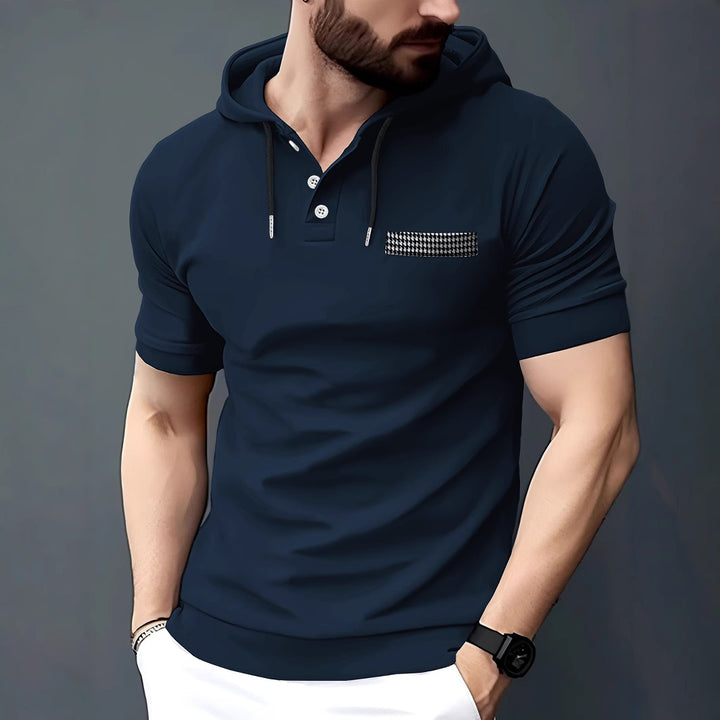 Herren Poloshirt mit Kapuze und strukturiertem Stoff Echoarchiv