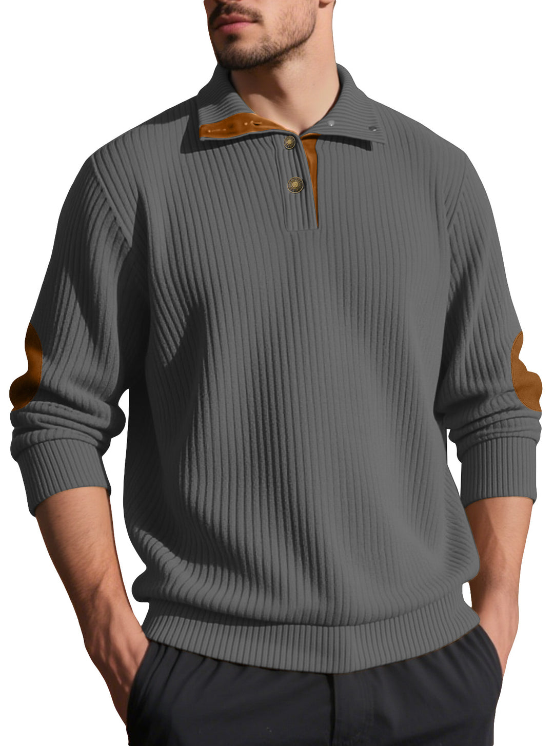 Herren Strickpullover mit einzigartigem Knopfdetails und Rippstruktur Echoarchiv