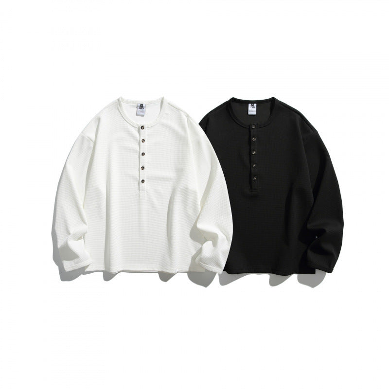 Unisex Waffelstruktur-Henleyshirt mit Knopfleiste und Oversize-Schnitt Echo Archiv