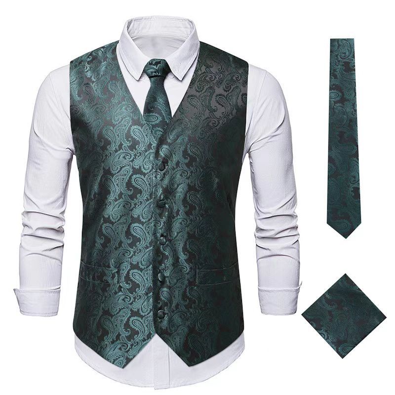 Herren nan Paisley Satin Anzugweste Set mit Krawatte und Einstecktuch Echo Archiv