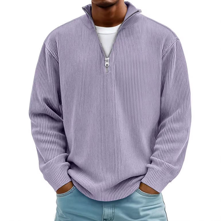 Herren nan gerippter Strickpullover mit halbem Reißverschluss und Stehkragen Echo Archiv