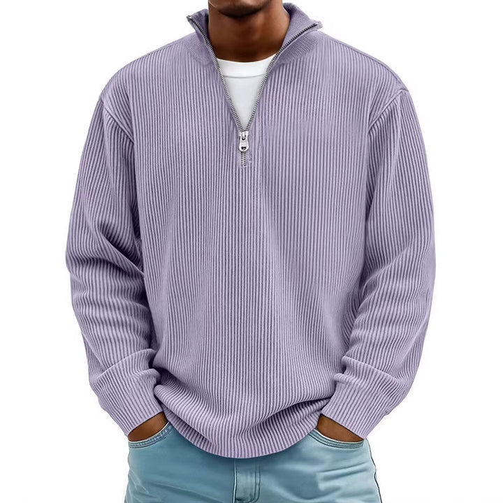 Herren nan gerippter Strickpullover mit halbem Reißverschluss und Stehkragen Echo Archiv