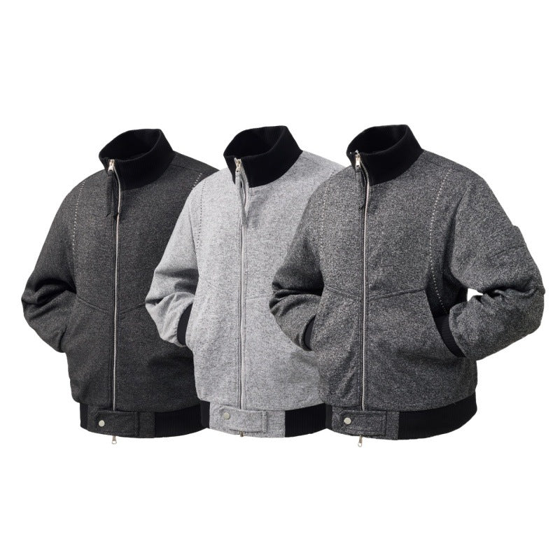 Herren Wollmischung Bomberjacke mit Stehkragen, gerippten Bündchen und Utility-Arm-Tasche – Brevano