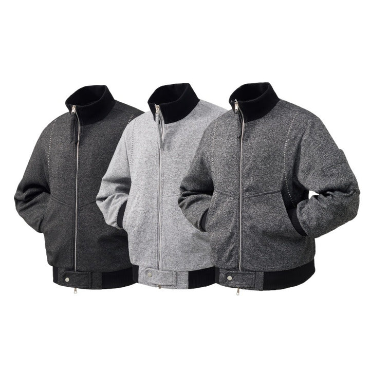 Herren Wollmischung Bomberjacke mit Stehkragen, gerippten Bündchen und Utility-Arm-Tasche – Brevano