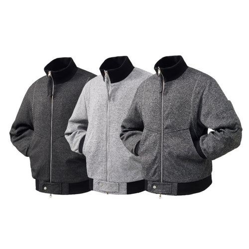 Herren Wollmischung Bomberjacke mit Stehkragen, gerippten Bündchen und Utility-Arm-Tasche – Brevano