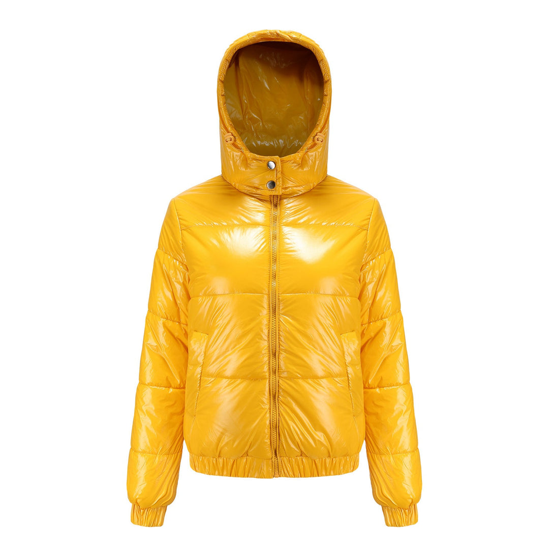 Damen Hochglänzende Steppjacke mit abnehmbarer Kapuze – Célinea