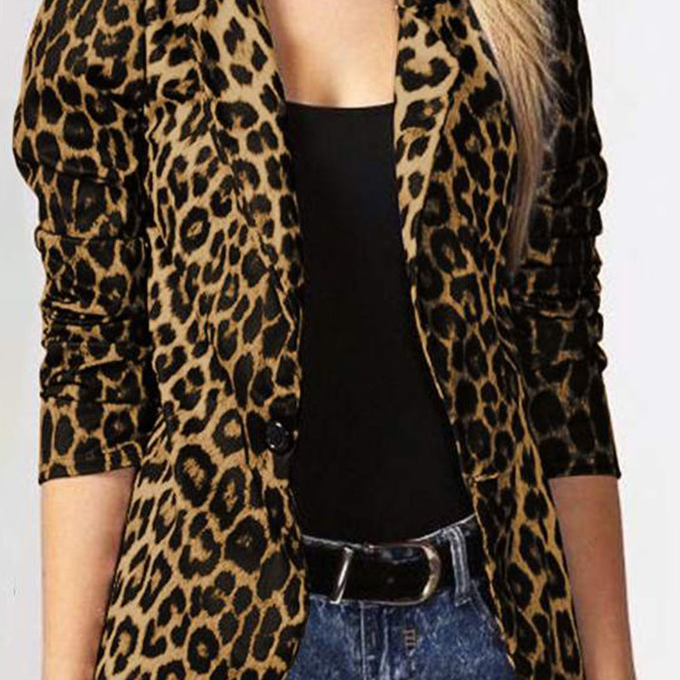 Damen Elegante Leopard-Muster Blazerjacke mit tailliertem Schnitt Echoarchiv