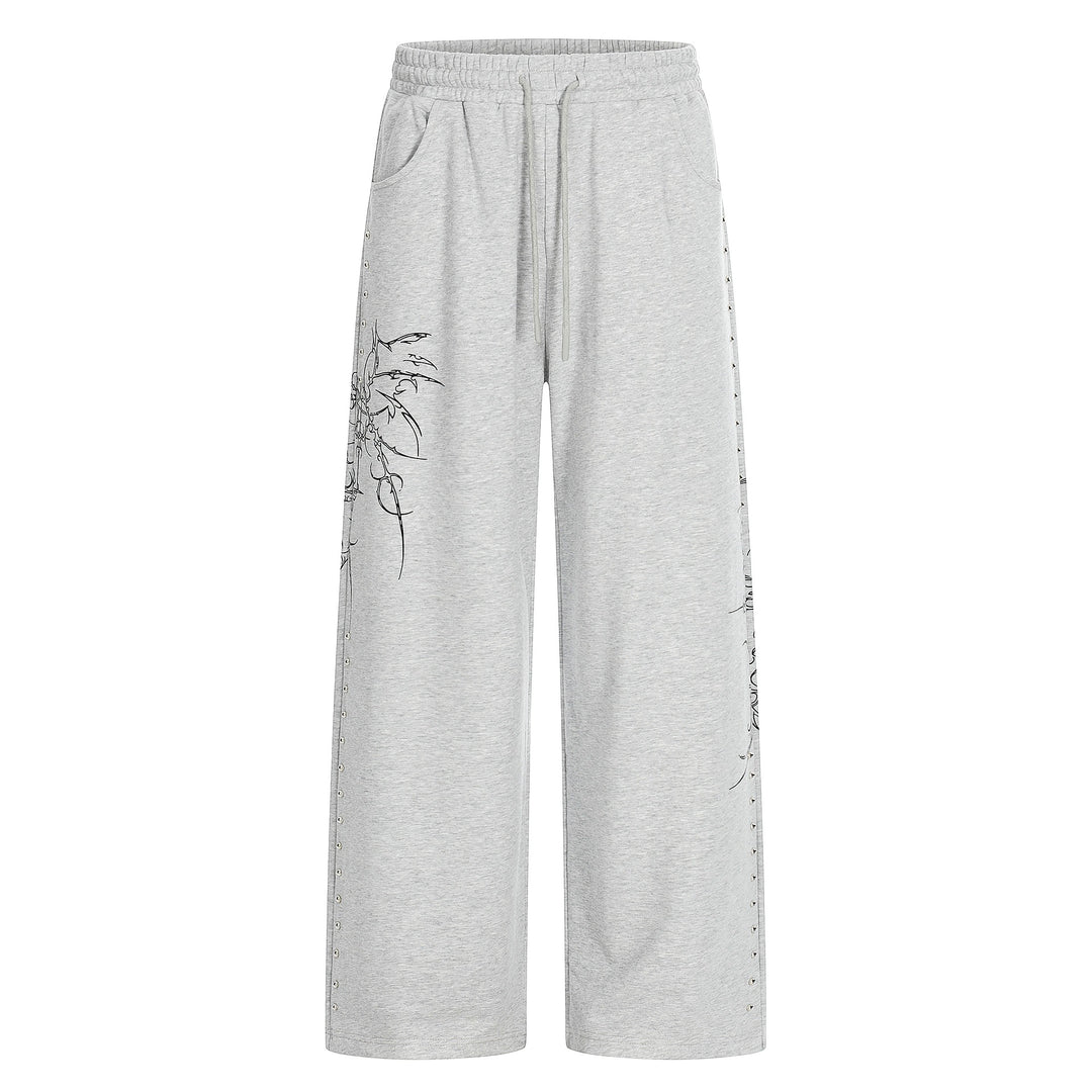 Damen Weite Sweatpants mit Tunnelzug, Ziernieten und grafischem Print Echoarchiv