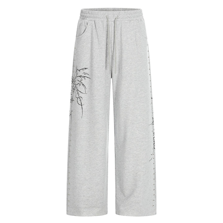 Damen Weite Sweatpants mit Tunnelzug, Ziernieten und grafischem Print Echoarchiv