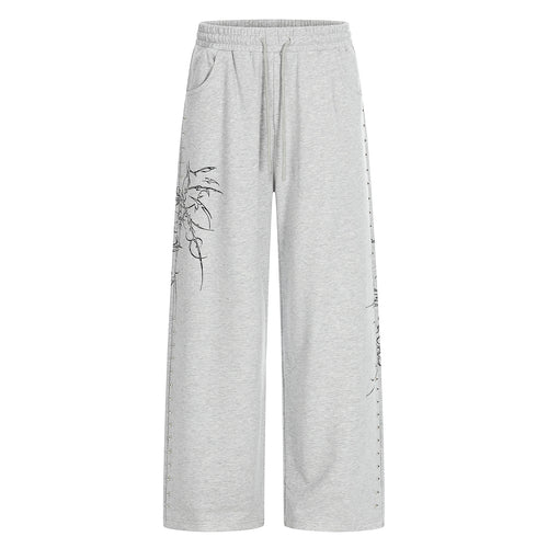 Damen Weite Sweatpants mit Tunnelzug, Ziernieten und grafischem Print Echoarchiv