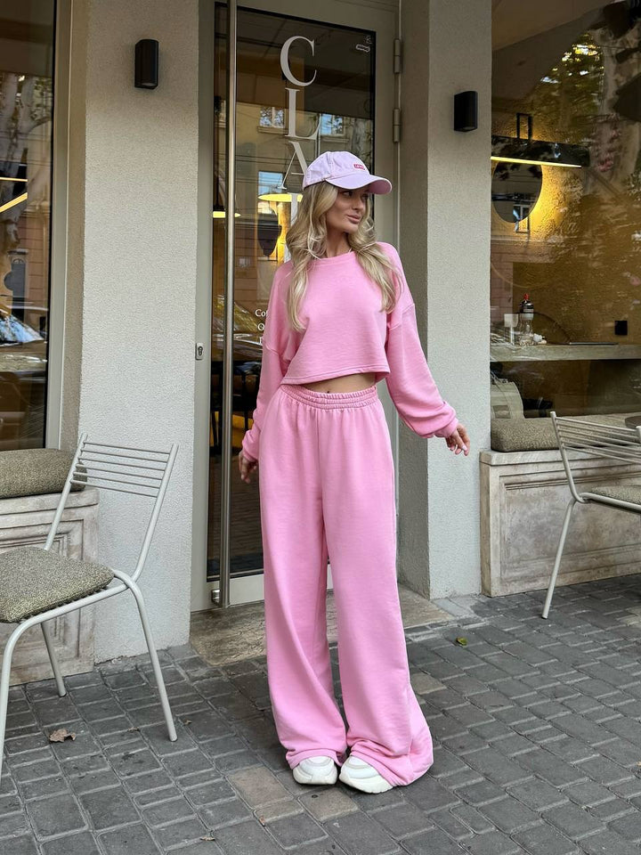 Damen Oversize-Lounge-Set mit kurzem Sweatshirt und weiter Jogginghose – Avérine