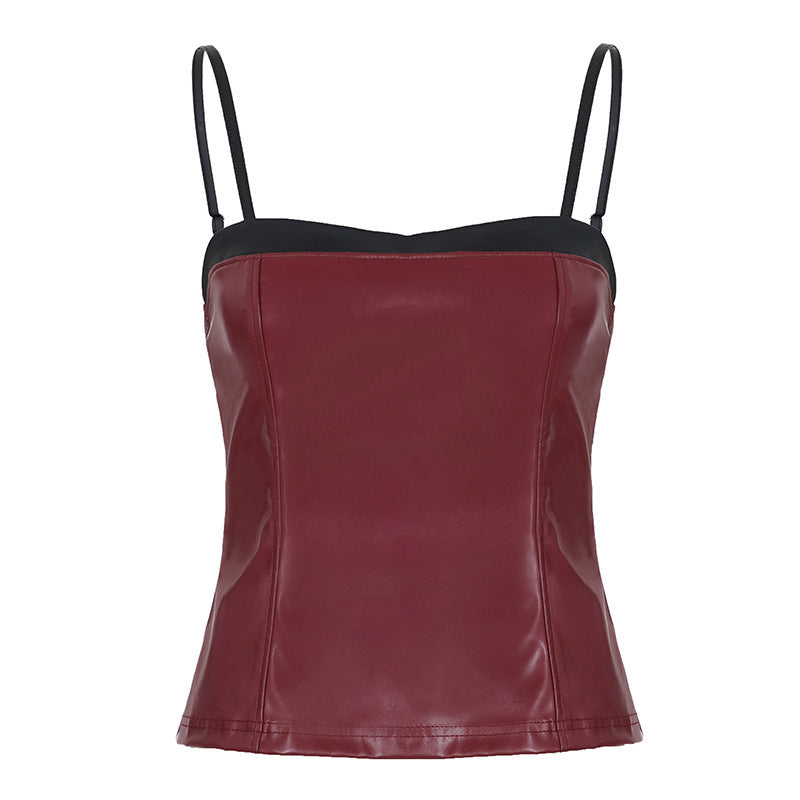 Damen-Crop-Top aus Kunstleder mit raffinierten Trägern Echo Archiv
