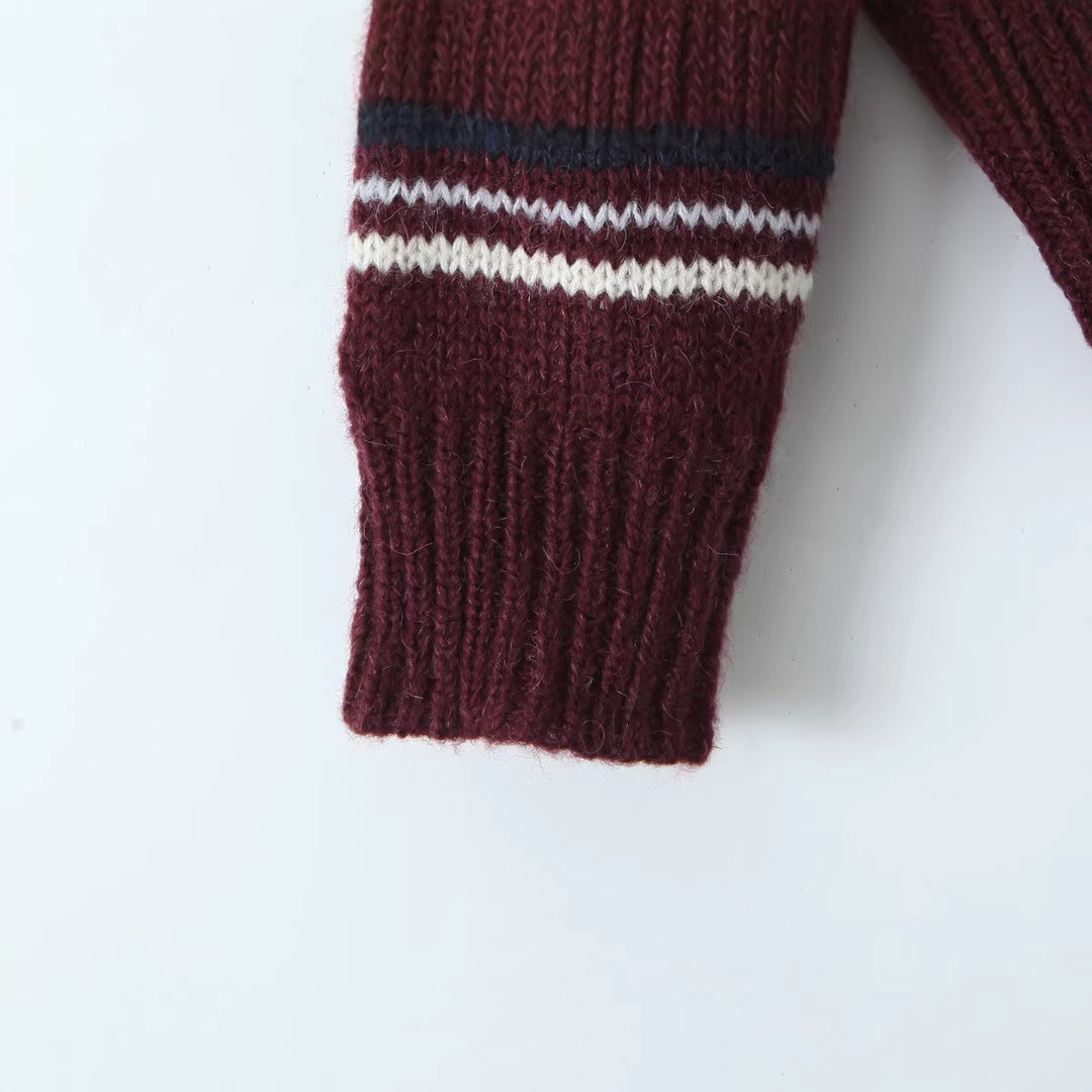 Damen Gestreifter Strickpullover mit Polokragen und oversize Ärmeln Echoarchiv