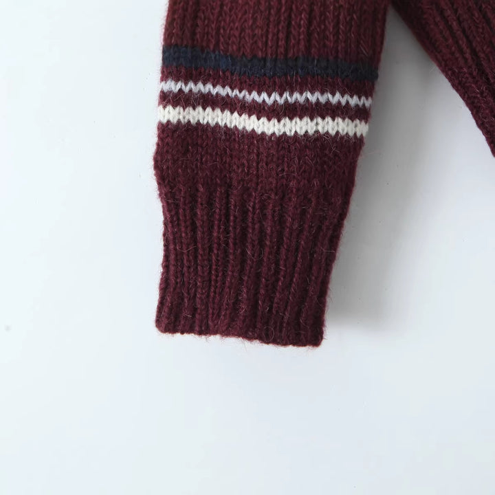 Damen Gestreifter Strickpullover mit Polokragen und oversize Ärmeln Echoarchiv