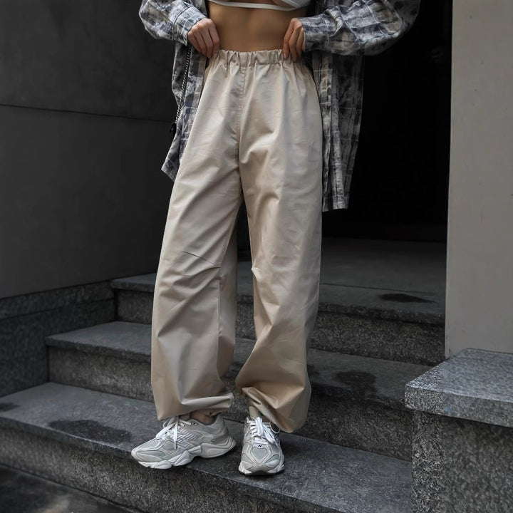 Damen weite hochgeschnittene Freizeithose mit elastischem Bund und tiefem Schritt – Avélisse