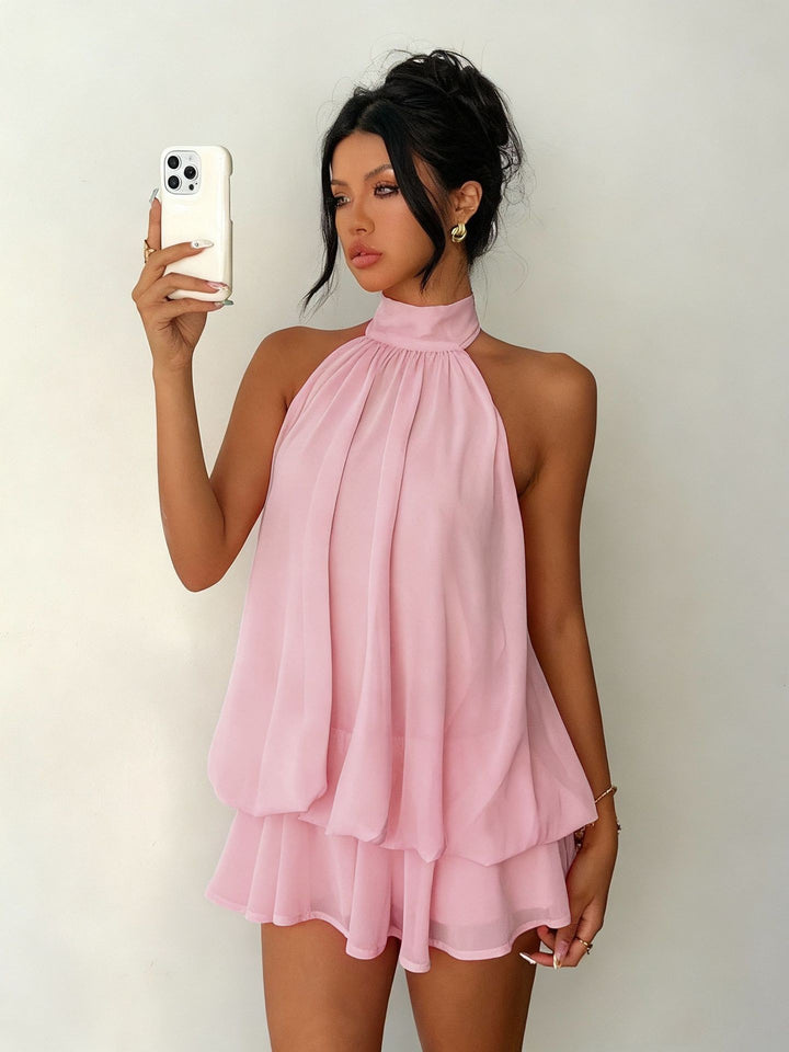 Damen Chiffon-Kleid mit hohem Kragen und fließendem Schnitt Echo Archiv