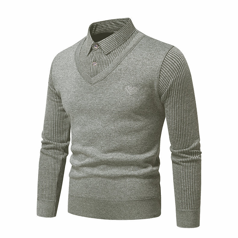 Herren Strickpullover mit V-Ausschnitt und modernem Rippenmuster Echoarchiv