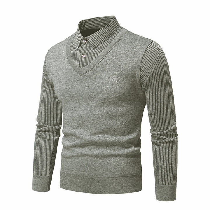 Herren Strickpullover mit V-Ausschnitt und modernem Rippenmuster Echoarchiv