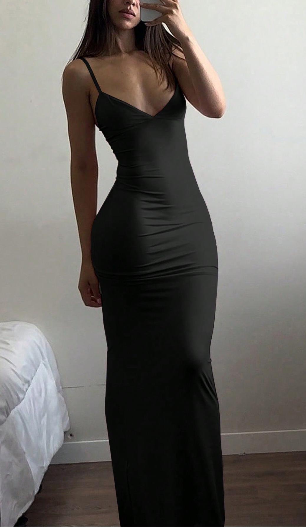 Damen Elegantes Etuikleid mit tiefem V-Ausschnitt und trägerlosem Design Echo Archiv