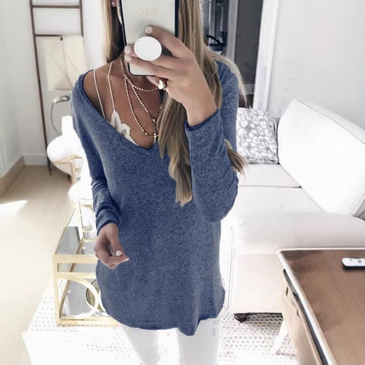 Damen feinstrick Tunika mit tiefem V-Ausschnitt und lässigem Oversized-Schnitt Echoarchiv