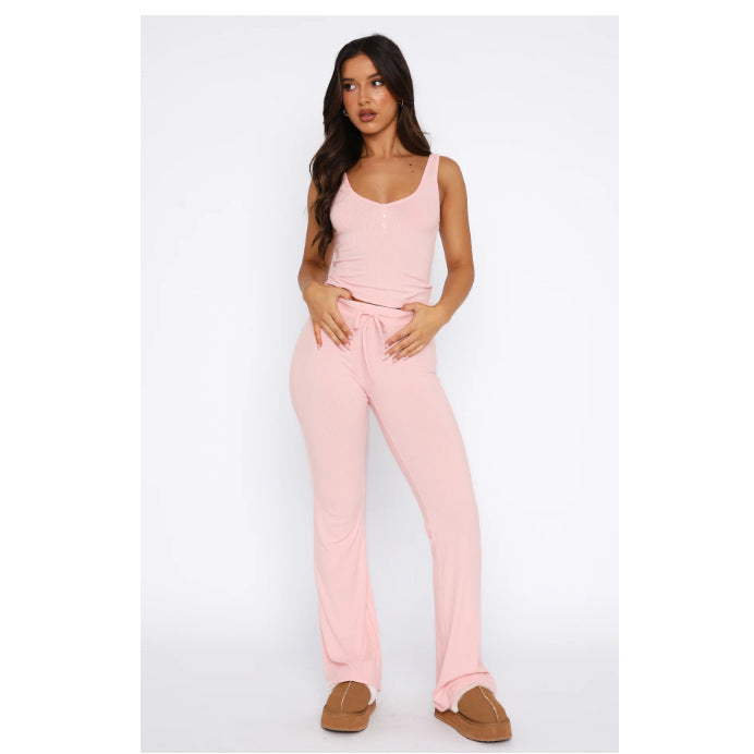 Damen lässiges Freizeit-Set mit kurzer Bluse und weiten Hosen Echo Archiv