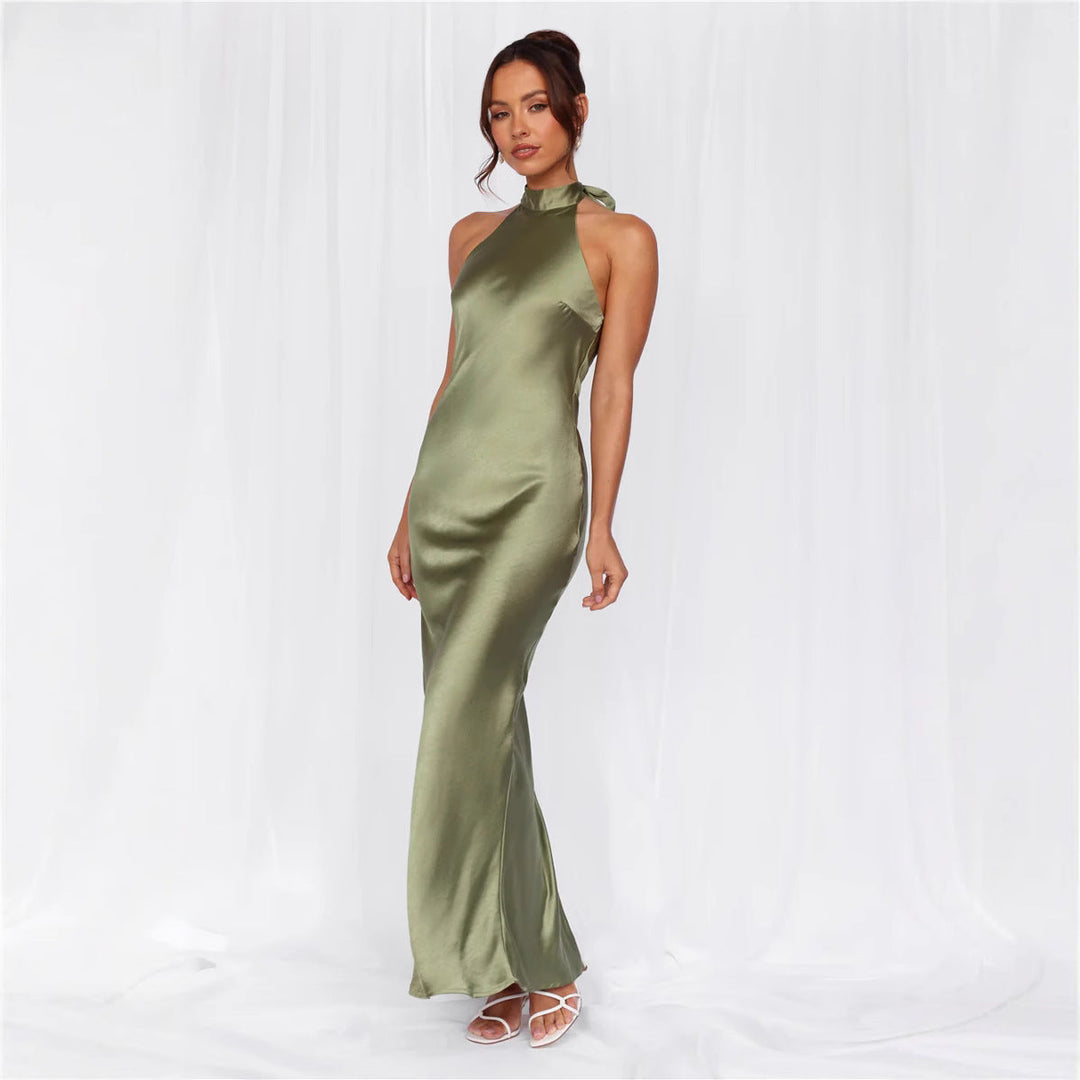 Damen Elegantes Maxikleid mit hochgeschlossenem Design und schimmerndem Satin-Finish Echoarchiv