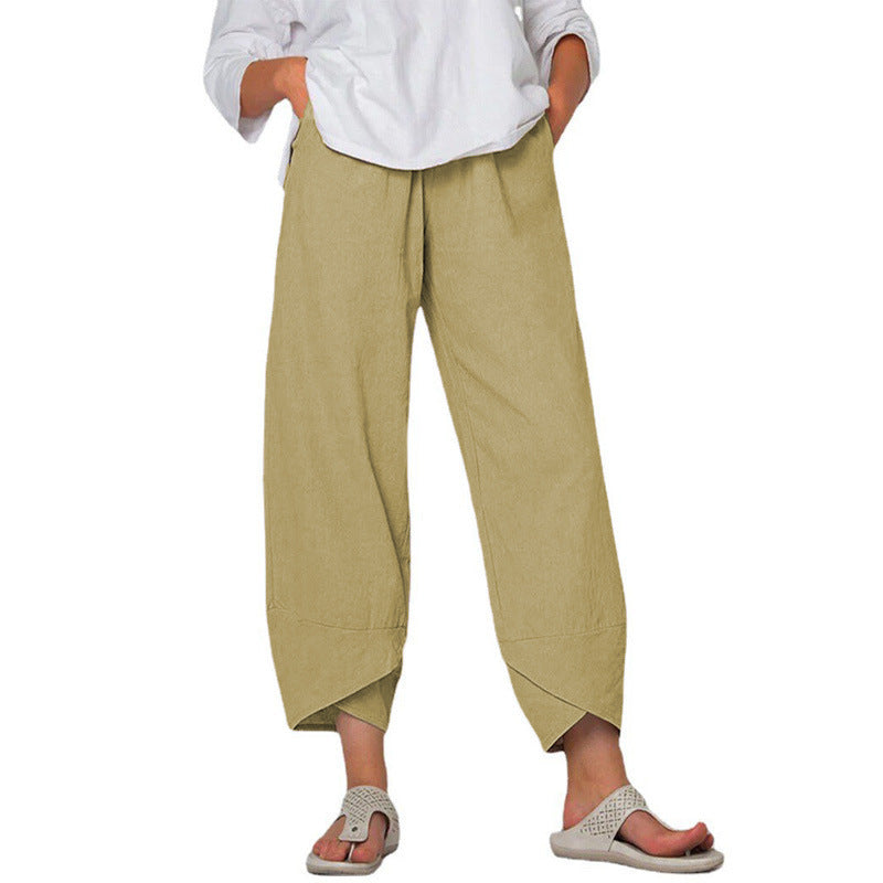 Damen nan lockere Leinenhose mit hohem Bund, Tulpen-Saum und seitlichen Eingrifftaschen Echo Archiv