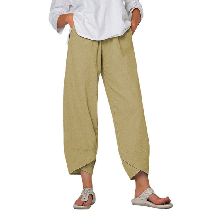 Damen nan lockere Leinenhose mit hohem Bund, Tulpen-Saum und seitlichen Eingrifftaschen Echo Archiv
