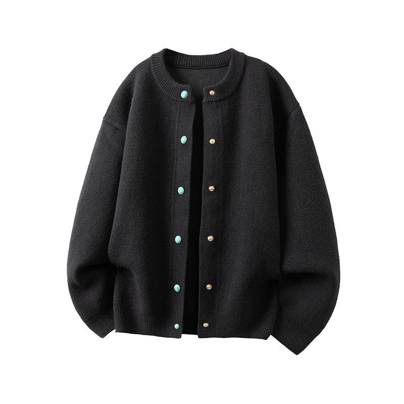 Damen Oversize-Strickjacke mit rundem Ausschnitt und kontrastknöpfen Echo Archiv