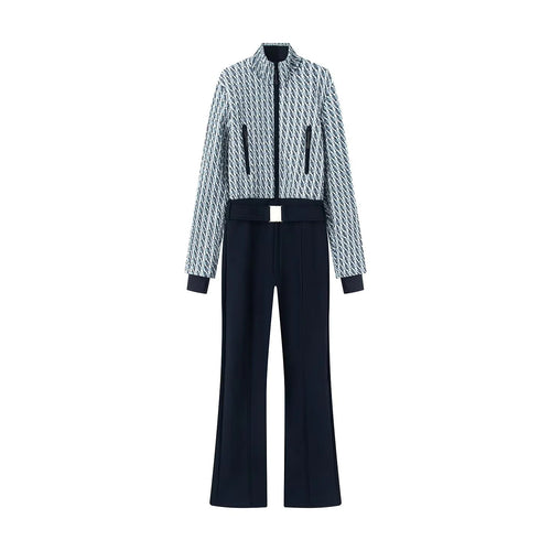 Damen elegante Jumpsuit-Kombination mit gesteppter Kurzbomber und weitem Bundfaltenhose – Solévia