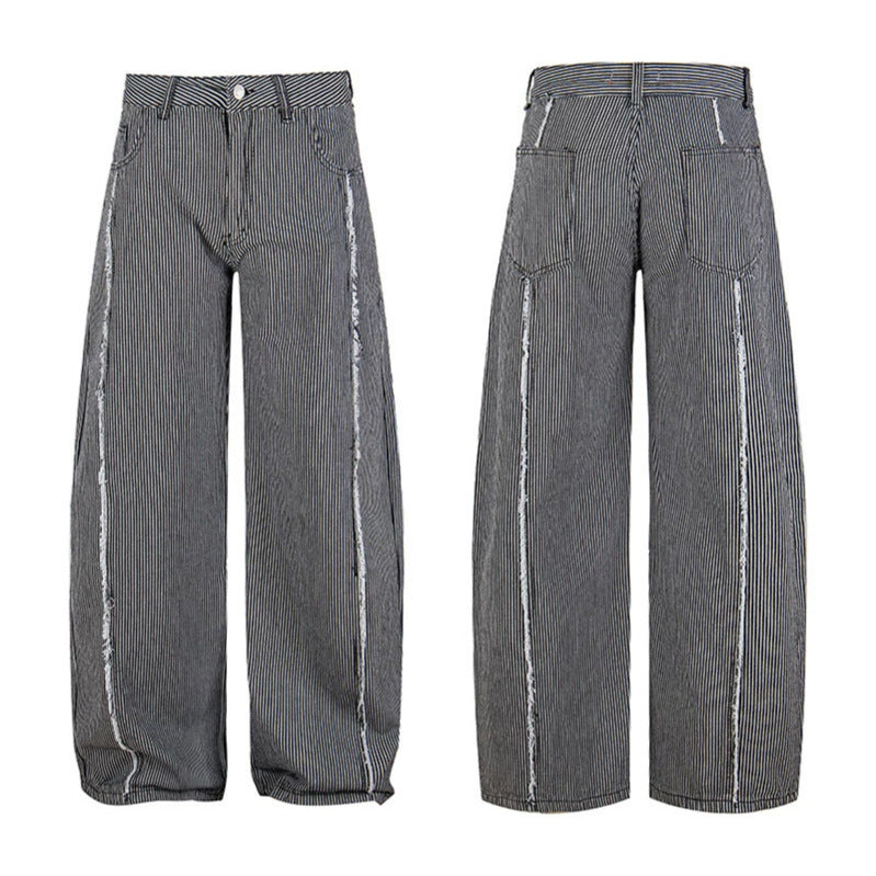 Damen Weite Culotte-Hose mit hohem Bund, Nadelstreifen und Used-Seitennaht Echoarchiv