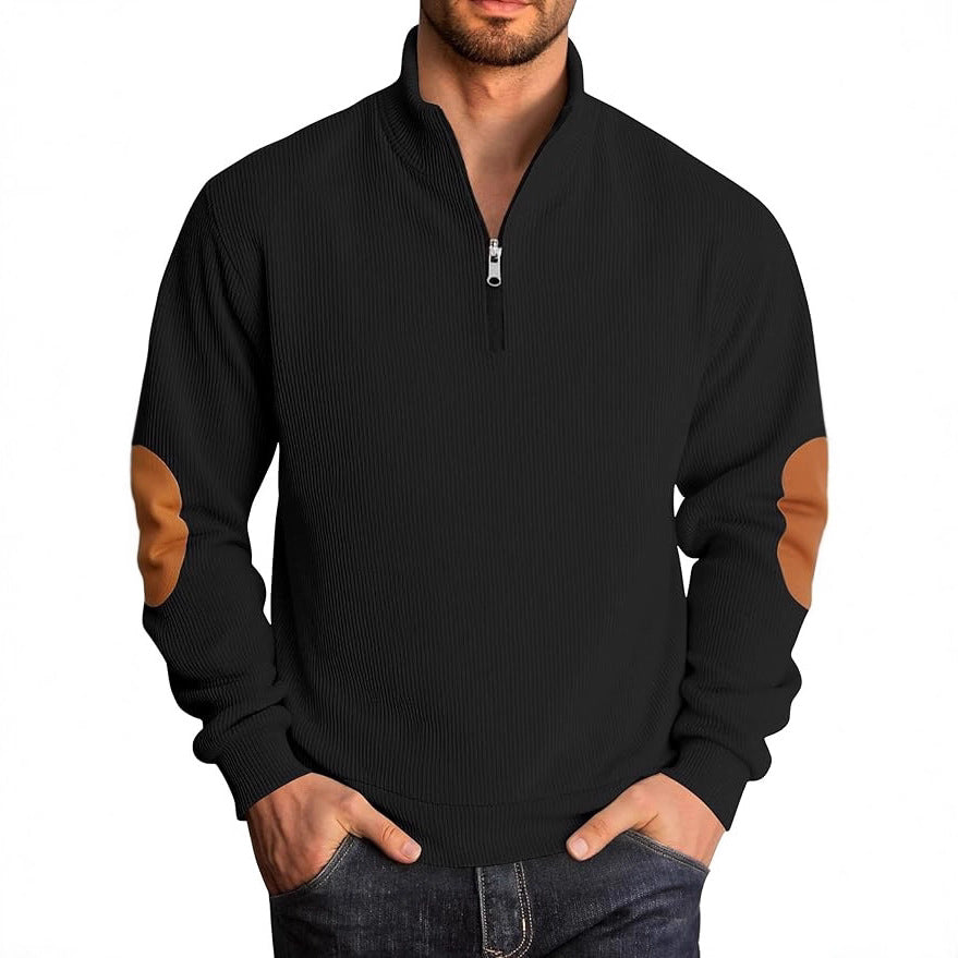 Herren Pullover mit hochgeschlossenem Kragen und kontrastierenden Ellbogenpatches Echoarchiv