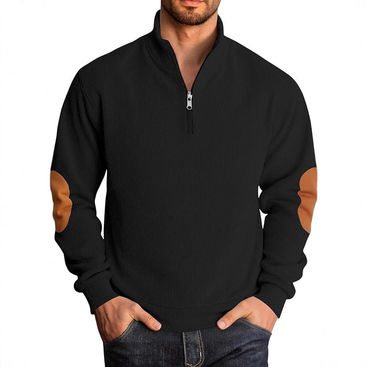 Herren Pullover mit hochgeschlossenem Kragen und kontrastierenden Ellbogenpatches Echoarchiv