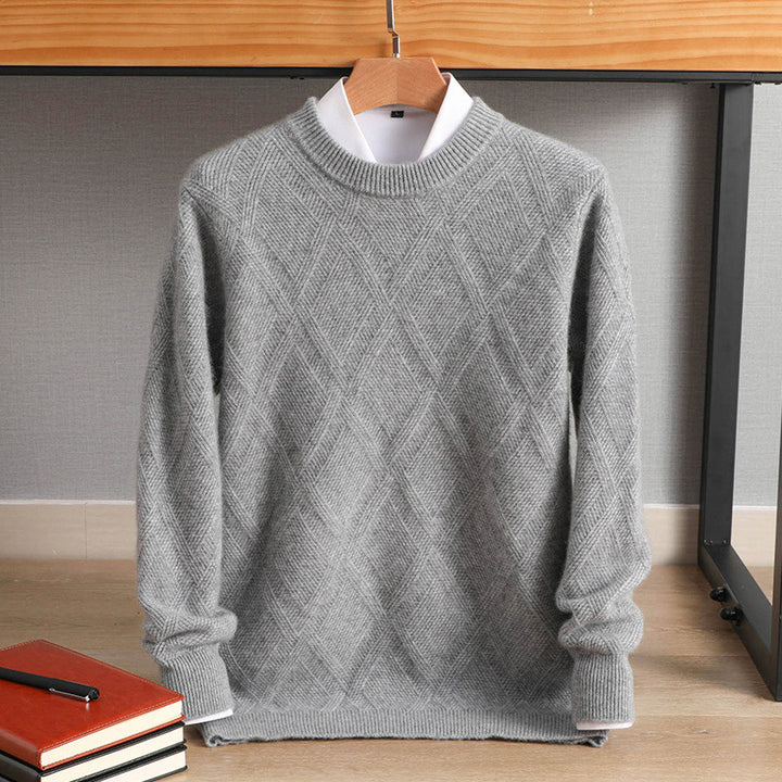Herren Feiner Rautenstruktur Rundhalspullover aus Merino‑Blend mit softem Griff Echoarchiv