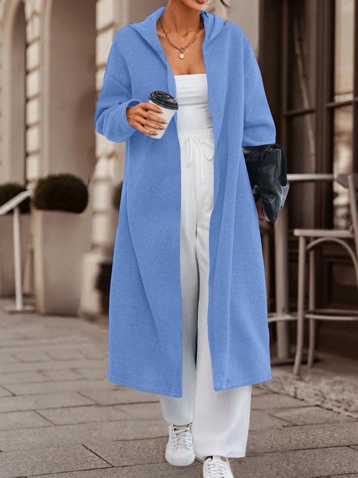 Damen Langer Oversize Kapuzenmantel mit offener Front und weichem Fleece – Célinea