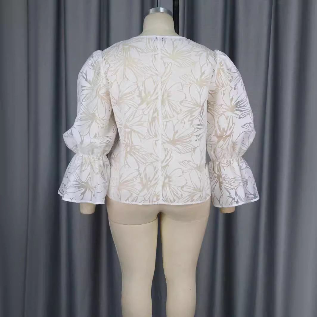 Damen Elegante Bluse mit voluminösen Ärmeln und floralem Muster Echo Archiv