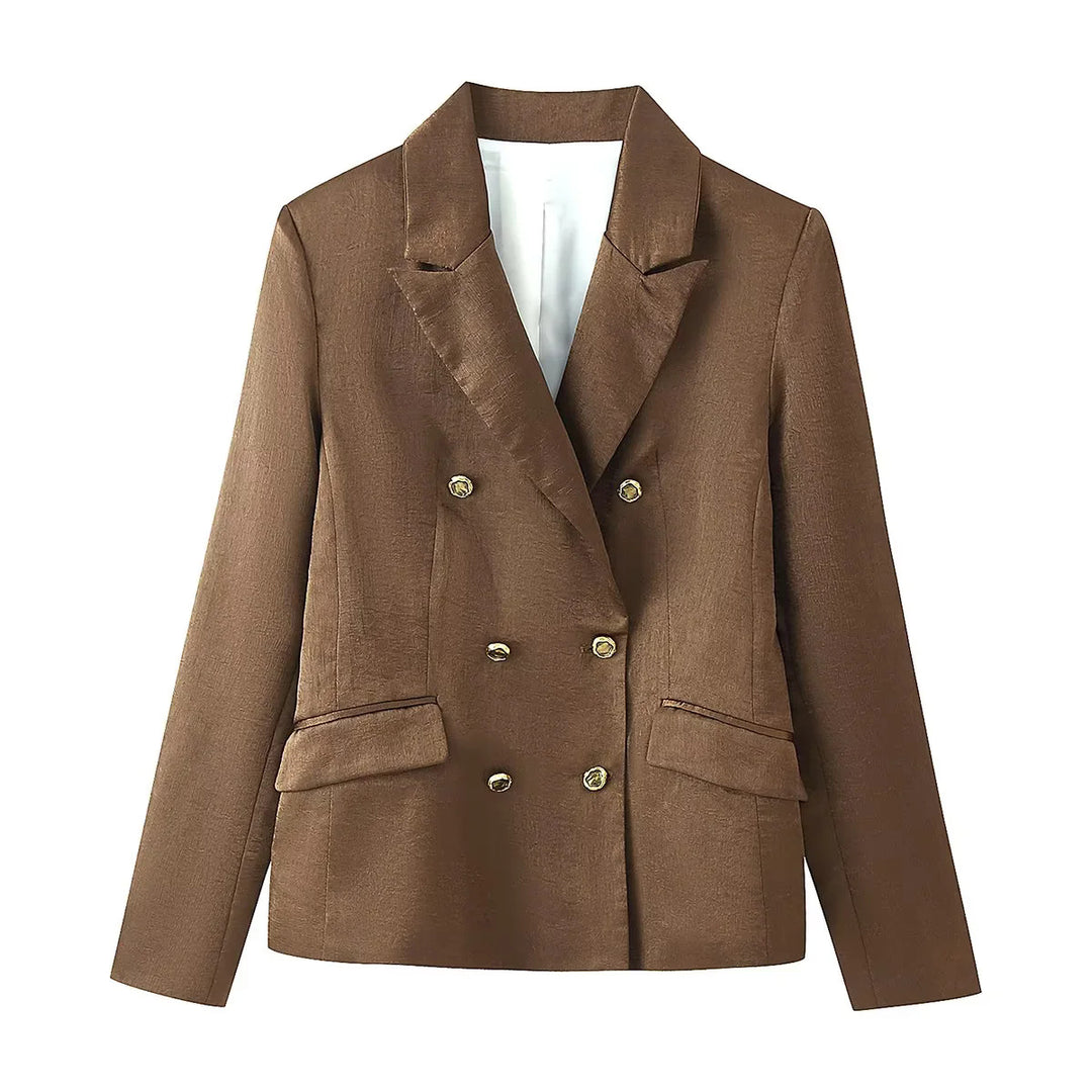 Damen zweireihiger taillierter Blazer mit Reverskragen und Pattentaschen – Valéne
