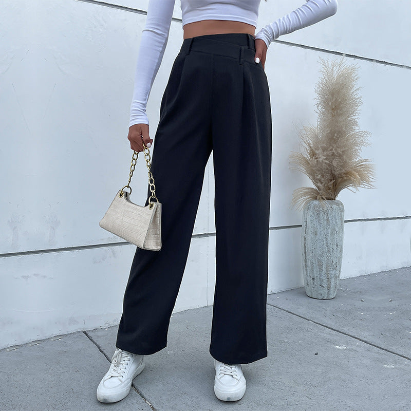 Damen Elegante Stoffhose mit hoher Taille, Bundfalten und weitem Bein Echoarchiv
