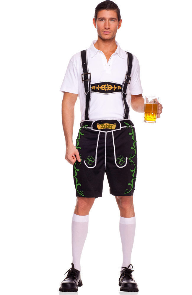 Herren nan kurze Trachtenlederhose mit verstellbaren Hosenträgern und besticktem Latz Echo Archiv