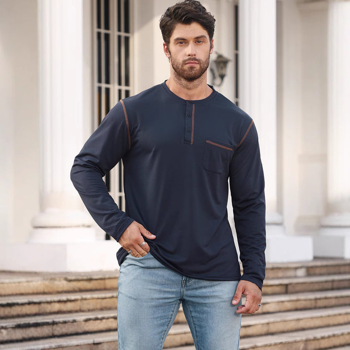 Herren Langarmshirt mit Knopfleiste und Brusttasche Echoarchiv