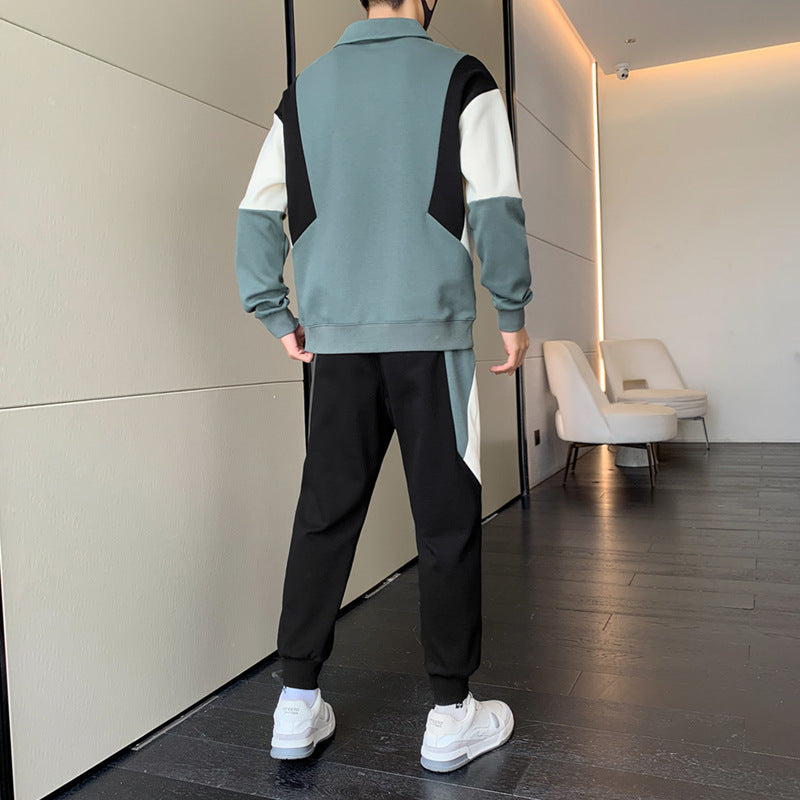 Herren Zweiteiliges Colorblock-Trainingsset mit Polokragen & konischer Jogginghose Echoarchiv