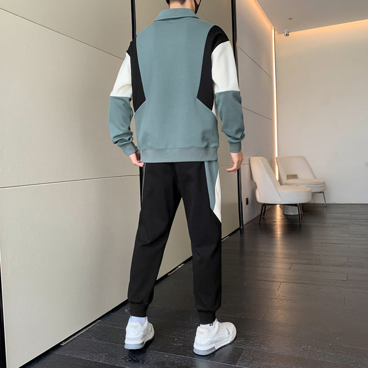 Herren Zweiteiliges Colorblock-Trainingsset mit Polokragen & konischer Jogginghose Echoarchiv