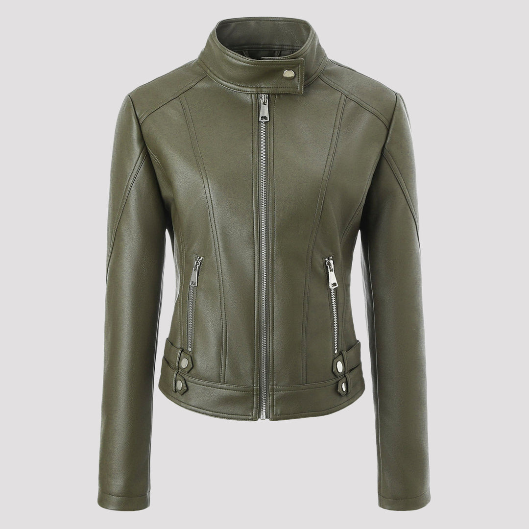 Damen Modische und figurbetonte Kunstlederjacke Echo Archiv