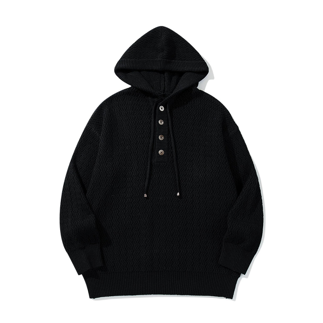 Unisex Strukturierter Kapuzen‑Strickpullover mit Henley‑Knopfleiste Echoarchiv