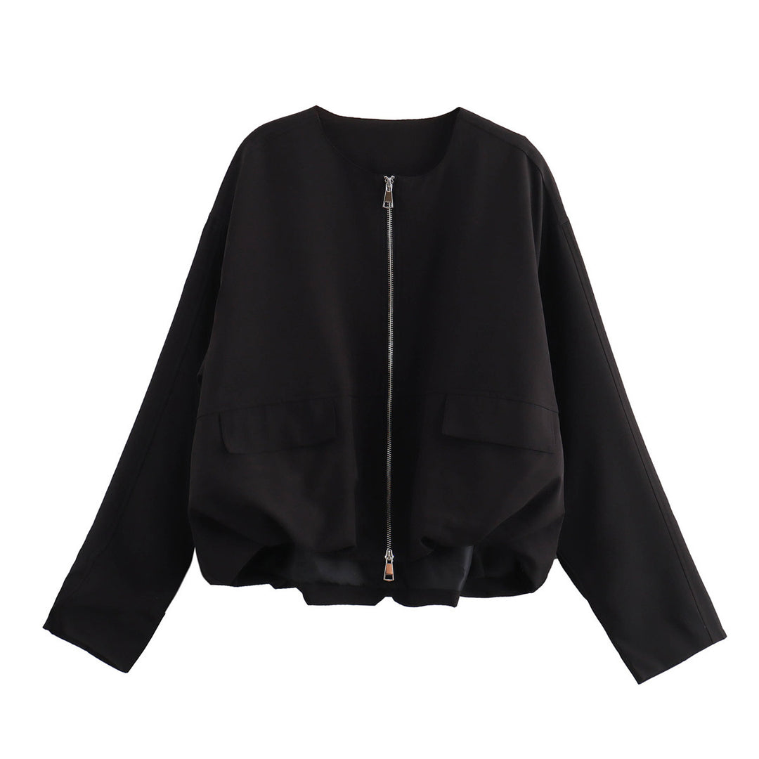 Damen Leichte Cropped Bomberjacke mit Rundhals, Zwei-Wege-Reißverschluss und Pattentaschen Echo Archiv