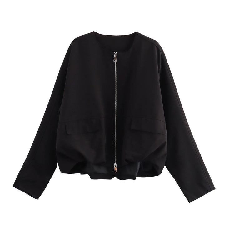 Damen Leichte Cropped Bomberjacke mit Rundhals, Zwei-Wege-Reißverschluss und Pattentaschen Echo Archiv