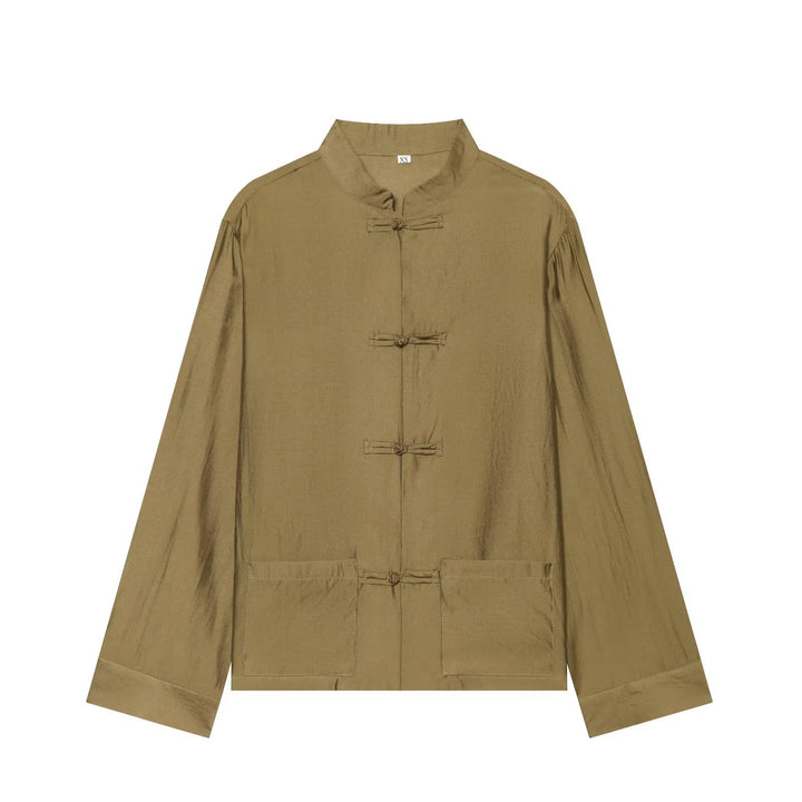 Damen Asiatisch-inspirierte Übergangsjacke mit Stehkragen, Knotenverschlüssen und aufgesetzten Taschen Echo Archiv
