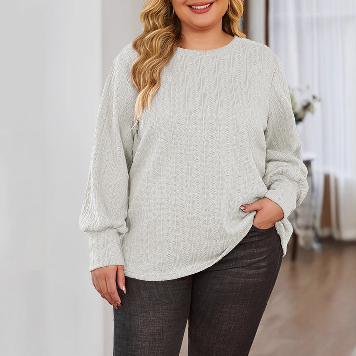 Damen Texturierter Oversize-Strickpullover mit Rundhalsausschnitt und Ballonärmeln Echoarchiv
