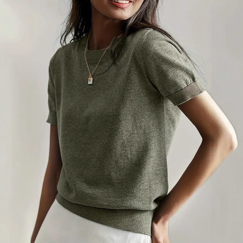 Damen Feinstrickpullover mit Kurzarmiger Silhouette und Weich Fließendem Material Echoarchiv